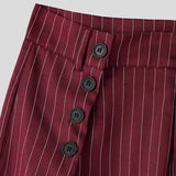 Wiaofellas  -  Men Striped Pants Button Joggers Loose Pleated Wide Leg Trousers Streetwear Fashion Casual Pants For Man Pantalones