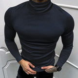 WIAOFELLAS  -  2024 Spring Fall Casual Solid Color Basic T-shirt Men Clothing T Shirt Luxury Men's T Shirts Turtleneck Long Sleeve Slim Tops