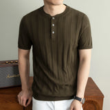 Wiaofellas  -  Brand Laisel Linen Knitted T-shirt Men's Short Sleeved Slim Casual Business Polo Shirts Round Neck Social Versatile Base T-shirt