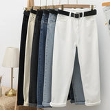 Wiaofellas  -  New Loose Vintage Blue High Waist Jeans Women's Harem Pants Stretch Washed Mom Jeans Tall and Thin Wide Leg Pants Black White