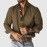 Wiaofellas  -  Classic Style Men Shirts Solid Long Sleeve Turn Down Collar Business Casual Shirt Man Loose Fashion Male Blouse