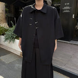 WIAOFELLAS  -  Chinese Style Ice Silk Short Sleeved Shirts Men's Metal Buckle Solid Color Lapel Oblique Placket Male Loose Cloth