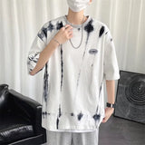 Wiaofellas  -  Tie-dyed Short-sleeved T-shirt Men's Loose Design and Casual Half-sleeved