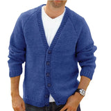 WIAOFELLAS  -  Fashion Casual Knitted Cardigan Autumn Winter Solid Color V-neck Button Long Sleeves Sweater Streetwear Slim Fit Knitwear Tops