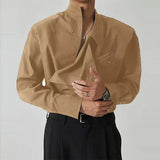WIAOFELLAS  -  Spring Autumn New Men's Shirt Design Irregular Turn-down Collar Tops French Fashion Show Unique Buckle Men Long Sleeve Shirt
