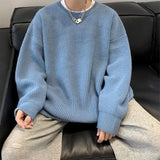 Wiaofellas  -  Autumn Crew Neck Solid Color Pullover Sweaters For Men Casual Y2K Knitted Sweater High Street Fashion Jumpers Hombre