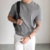 Wiaofellas  -  Summer New Men's Cool Breathable Knit T Shirt  Slim Fit Mock Neck Short Sleeve Casual Workwear Top