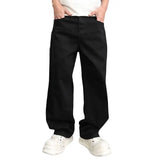 WIAOFELLAS  -  Classic Design Black Jeans Men Straight Leg Baggy Fit Mid Weight Denim Pants New