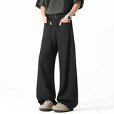 WIAOFELLAS  -  Belt Design Men's Suit Pants Solid Color Draping Ice Silk Deconstruction Straight Wide Leg Loose Male Bottom Summer