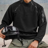 WIAOFELLAS  -  Men Autumn Winter Crew Neck Double Zip Pocket Design Sense Solid Color Fashion Versatile Outdoor Functional Cargo Hoodie