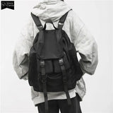 WIAOFELLAS  -  Solid Black Men's Backpacks Cool Streetwear Style Man Backpack Harajuku Large Capacity School Bags Waterproof Nylon Bags for Men