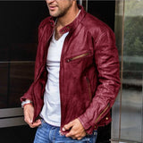 Wiaofellas  -  New Mens Leather Jacket Men Fashion Red Motorcycle PU Leather Jacket Stand Collar Zipper Pockets Leather Coats