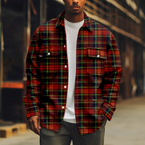 WIAOFELLAS  -  Casual Men's Jacket red and green stripe Patchwork Long Sleeve Fashion Turn-down Collar Button Coat Casual Streetwear