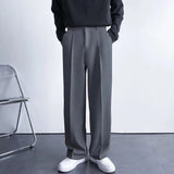 Wiaofellas  -  Men's White Straight Pants Fashion Korean Loose Suit Trousers Casual Draped Baggy White Wide Pant Male Streetwear