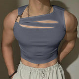 WIAOFELLAS  -  Summer Men Tank Tops Hollow Out Solid Color Sleeveless Male Vests Sexy 2025 Knitted Fashion Crop Tops Men Streetwear