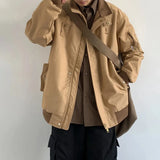 WIAOFELLAS  -  Mens Ahmei Khaki Y2k Jacket Street Retro Embroidery Workwear Coat Autumn Fashion Brand Loose Casual Lapel Color Matching Coat