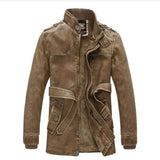 WIAOFELLAS  -  Mens Winter Warm Leather Jackets Motorcycle Stand Collar Zipper Pockets Male PU Coats Leather Outerwear