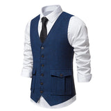 Wiaofellas  -  Men Suit Vest Herringbone Fabric Waistcoat Business Wedding Casual V Neck Men's Formal Party Dress Blazer Vests V12