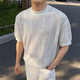 Wiaofellas  -  Men Summer Knit T-shirt Short Sleeve O Neck Slim Fit Casaul Tees Hollow Out Mesh Streetwear Breathable Pullover Tops M-3XL