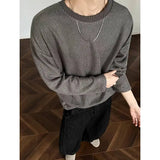 WIAOFELLAS  -  Spring Long Sleeved T-shirt Men Fashion Black Casual Knitted T-shirt Men Streetwear Korean Loose Pleated T Shirt Mens Tops