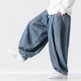 Wiaofellas  -  New Men's Pants Large Japanese Retro Loose Haren Straight Leg Pants Hong Kong Style Wide Leg Cowboy Lantern Pants
