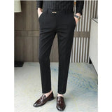 WIAOFELLAS  -  Men Pants Spring Summer Autumn  Casual Slim Elastic Long  Business Trousers Chinos Slacks Ankle Length Black Blue