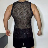 WIAOFELLAS  -  Summer Sexy Nightclub Men's Vest Sequins Sparkling Woven Mesh Breathable Sleeveless Men's Casual Hollow Tank Top For Male Tees