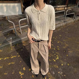 WIAOFELLAS  -  Summer New Men's Knitted Short-Sleeved Polo Shirt American Retro Fashion Trend Casual Simple Loose Breathable Niche Men's Tops