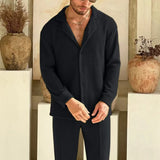 WIAOFELLAS  -  Spring Autumn Long Sleeve Shirts And Pants Two Pieces Sets Men Beach Fashion Solid Suits Vintage Knitted breathable Outfits Mens