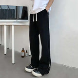 WIAOFELLAS  -  Drawstring Men Sweatpannts American Style Solid Color Elastic Waist Bottom Zipper Patchwork Straight Male Trousers