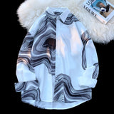 WIAOFELLAS  -  Men's Long Sleeved Shirts Print Baggy Single Breasted Blouses Korean Street Spring Autumn Coat Male Casual Shirt