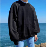 Wiaofellas Loose Men's Round Neck Sweatshirt Trendy Ins Korean Oversized Top New Pullover Niche Long Sleeve Male Clothing 2Y2434