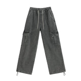 Wiaofellas  -   Summer New Men's Cargo Pants Stylish Korean Style Retro Wide Leg Straight Jeans Pocket Decoration Loose Overalls