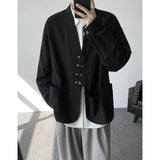 Wiaofellas  -  New Men's Long Sleeve T-shirts for Men Blouses Korean Trend Harajuku Loose T Shirts Solid Color Cool Shirt V-neck Tops Male