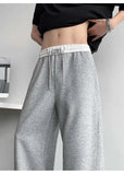 WIAOFELLAS  -  Trendy Men's Drawstring Design Contrast Color Trousers New Fashion Summer Loose High-waisted Wide Leg Pants Male