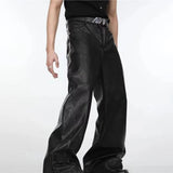 WIAOFELLAS  -  Mens Trousers Pu Leather Soft Casual Pants Streetwear Fashion Versatile Retro High Waist Slim Straight Pants Men'S Clothing 2025