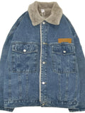 Wiaofellas  -  Autumn Winter Lamb Velvet Denim Jaet Men's Trendy Casual Japanese Sle Retro Cool American High Street Loose Fce Lined