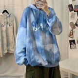 Wiaofellas  -  Tie Dye Hooded Sweatshirt Men's Loose Casual Korean Style Trendy Design Sense Niche Long Sleeved Top Letter Printed Jacket