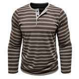 WIAOFELLAS  -  New Men's Henley Collar Long Sleeve T-Shirts Striped Casual Button T Shirt for Men Spring Autumn Male Fashion Cotton Tees Tops