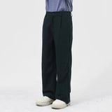 Wiaofellas  -  Dark Menswear Green Suit Pants For Men  Simple Korean Personalized Fashion Solid Color Loose Casual Suit Pants 2A0882