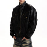 WIAOFELLAS  -  Vintage Texture PU Leather Jacket Men Spring Streetwear Fashion Mens Cropped Jacket Coat Stylish Stand Collar Leather Coats