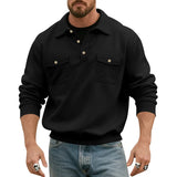 WIAOFELLAS  -  American Retro Spring and Autumn Sweatshirt Men's Fashionable Pocket Lapel Solid Color Versatile Work Motorcycle Top