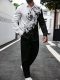 WIAOFELLAS  -  Trendy Mens Loose Two Piece Suits Vintage Pattern Printed Long Sleeve Shirt And Pants Sets Men Spring Autumn Casual Outfits