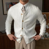 WIAOFELLAS  -  New Knitted Sweater Men's Spring and Autumn Trend Solid Color V-neck Casual Tops for Youth Breathable Thin Sweater Cardigan