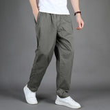 WIAOFELLAS  -  Men's Straight Cargo Trousers Elastic Waist Casual Pants 100% Cotton Solid Color Full Length Jogging pants Man Plus Size 6XL