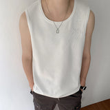 WIAOFELLAS  -  Embroidery Design Men's Tankk Tops Casial Round Collar Sleeveless Tops Solid Color Loose Pullover Male Vests Summer