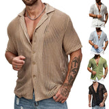 Wiaofellas  -  Summer Short Sleeve Tee Casual Shirts Men Beach Hollow Out Breathable Knit Shirt New Fashion Male See Through Sexy Knitted Tops