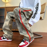 Wiaofellas  -  High Street Hiphop Camouflage Work Pants for Men and Women Trendy Brand Zipper Slit Couple Pendant Straight-leg Casual Trousers