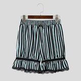 Wiaofellas  -  Men's Shorts Lace Patchwork Striped Elastic Waist Men Bottoms Streetwear Summer  Fashion Casual Unisex Shorts S-5XL