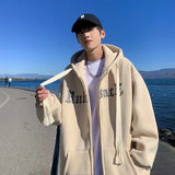 Wiaofellas  -  Zipper Cardigan Sweatshirt Men's High Street Hip-hop Hooded Jacket Trendy Loose Top